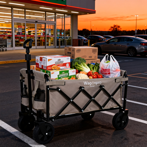 Wanling Collapsible Heavy Duty Utility Wagon for Outdoor Sports, Camping, Garden, and Shopping, Garden Carts Versatile, Easy to Store, 225 Pounds Capacity Beige