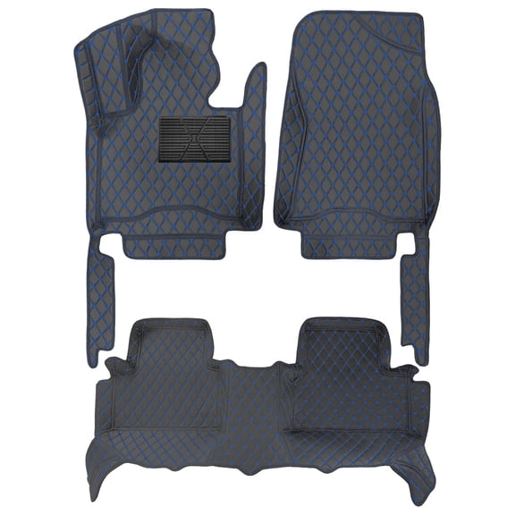 Wanling Left Drive Car Floor Mats for Tesla Model Y 2020-Present Full Coverage Non-Slip Waterproof Premium Leather Interior Liners Black and Blue
