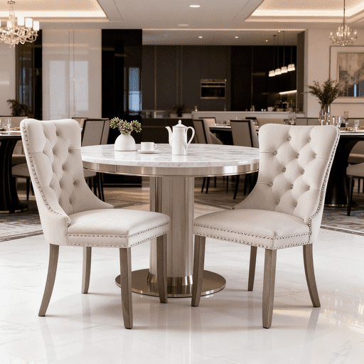 Wanling Velvet Dining Chairs Set of 2, Upholstered High-end Tufted Dining Room Chair with Nailhead Back Ring Pull Trim Solid Wood Legs, Nikki Collection Modern Style for Kitchen, Beige