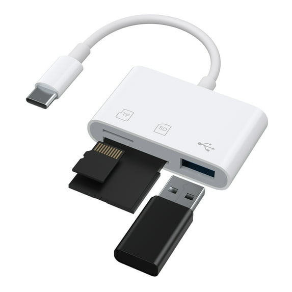 Wanme USB C SD Card Reader, Memory Card Reader with USB Camera Adapter Plug, 3 Port Card Viewer Suports SD & TF Card for iPhone 15/Laptop and More Type C Devices