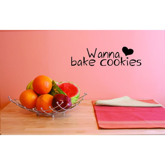Wanna Bake Cookies Heart Kitchen Decor Vinyl Wall Decal - 6x20 Inches