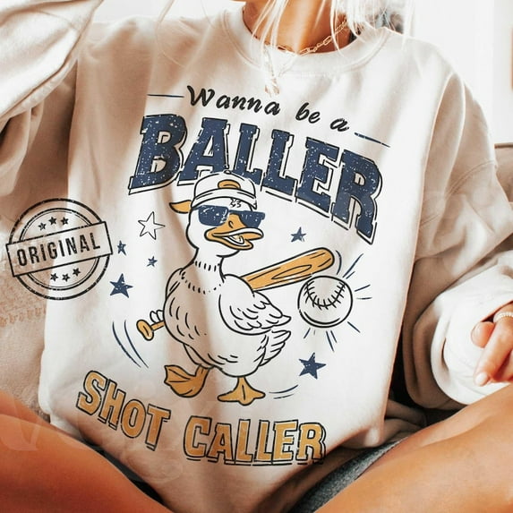 Wanna Be A Baller Shot Caller Shirt, Retro Baseball Sweatshirt , Vintage Print Shirt, Baseball Boy Quote Shirt, Baseball Mom Shirt, Batter Batter Swing