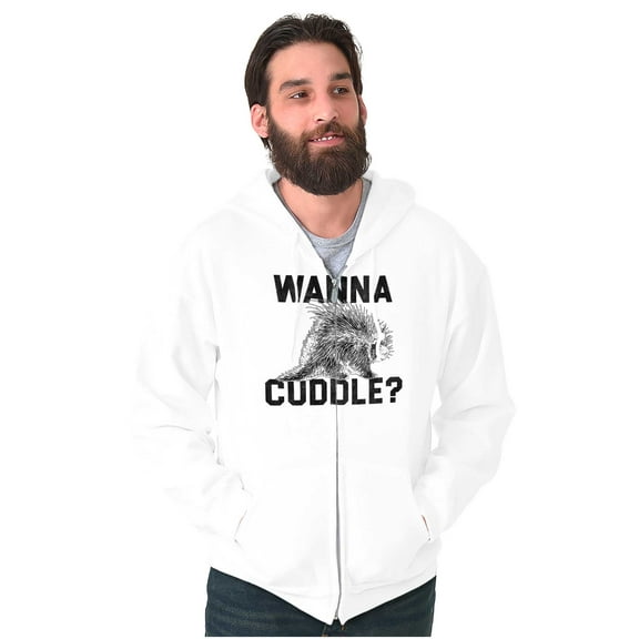 Wanna Cuddle Porcupine Animal Lover Unisex Fleece Graphic Zip Up Hoodie Brisco Brands 4X