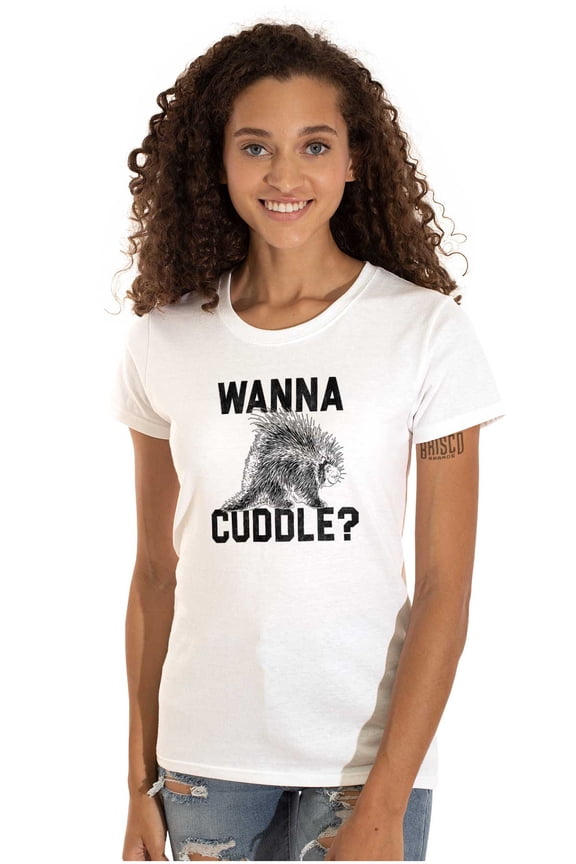 Wanna Cuddle Porcupine Animal Lover Womens Slim Fit Graphic Tee Brisco Brands S