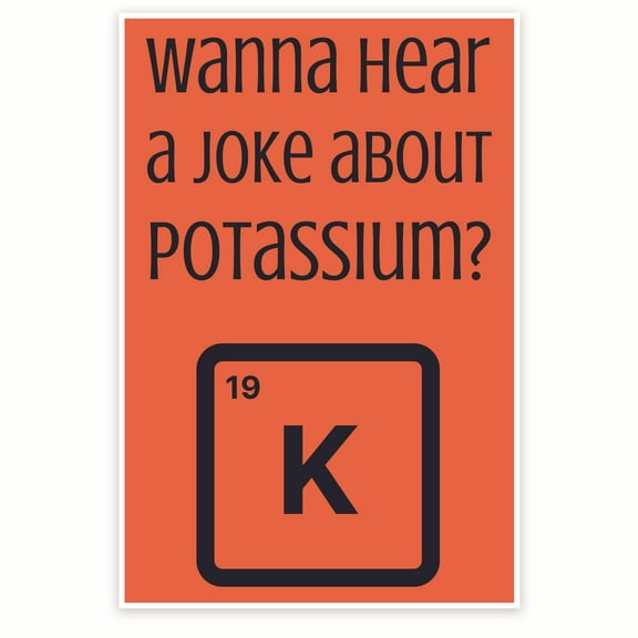 Wanna Hear A Joke About Potassium Poster - Funny Science Classroom Pun Poster - Funny Chemistry Class Poster - 12 x 18 Inch Poster - Unframed - Premium 100lb Gloss - Made In USA - BMCP0306
