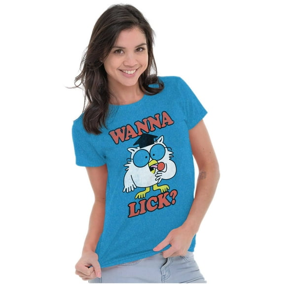 Wanna Lick Funny Mr. Owl Tootsie Pop Women's T Shirt Ladies Tee Brisco Brands S