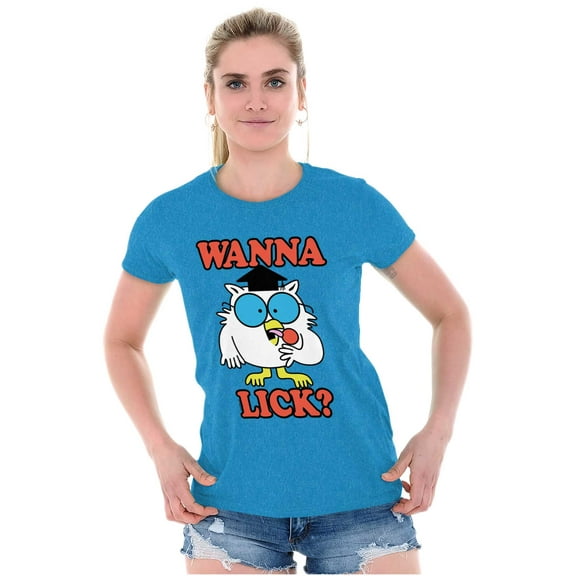 Wanna Lick? Mr. Owl Tootsie Pop Funny Women's T Shirt Ladies Tee Brisco Brands X