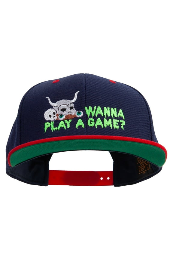 Wanna Play A Game Embroidered Wool Blend 2 Tone Classic Snapback - Navy Red OSFM