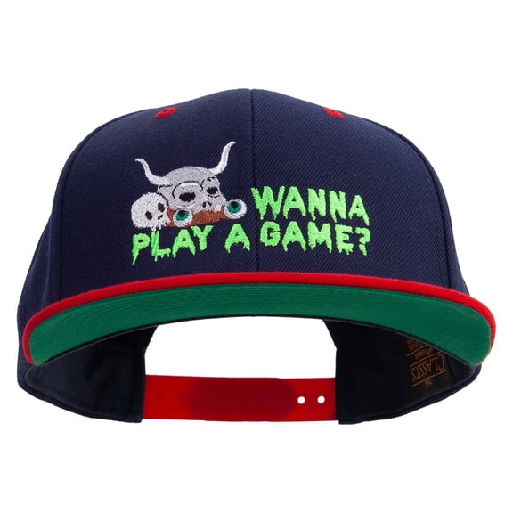 Wanna Play A Game Embroidered Wool Blend 2 Tone Classic Snapback - Navy Red OSFM