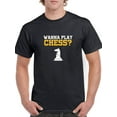 thumbnail image 1 of "Wanna Play Chess?" Across Chest Quote Horse Graphic Men Black T-Shirt, Male Large, 1 of 4
