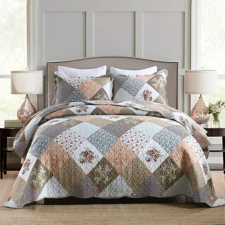 WannaToo Brown Rose Floral Patchwork Microfiber Quilt, King - Reversible