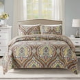 thumbnail image 1 of WannaToo Quilt Twin Size Comforter Cotton Bedding Set With Shams, Brown Damask, 1 of 7