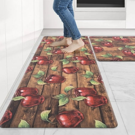 WannaToo Kitchen Mats 2Pcs, Anti Fatigue Kitchen Rugs and Mats, Non-slip Cushioned Floor Comfort Mat for Kitchen, Doorway, Sink, Laundry, 17"x27"+17"x47",Apples
