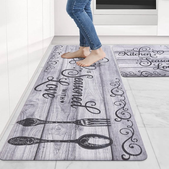 WannaToo Kitchen Mats 2Pcs, Anti Fatigue Kitchen Rugs and Mats, Non-slip Cushioned Floor Comfort Mat for Kitchen, Doorway, Sink, Laundry, 17"x27"+17"x47",Spoon and Fork
