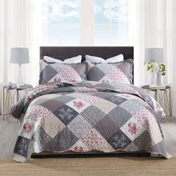 WannaToo Gray Cotton Quilts, Queen - Reversible