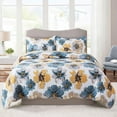 thumbnail image 1 of WannaToo Quilts King Size - 3 Piece Microfiber Quilt set Reversible Bedspreads Patchwork Coverlets Floral Bedding Set All Season, Blue and Glod, 1 of 7