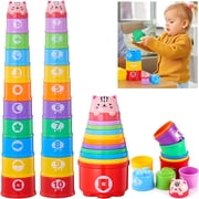 Wanonoo Baby Toys Stacking Cups for Babies 6-12 Months, Montessori Toys for 1 Year Old, Baby Bath Nesting Stacking Toys, Stackable Number Blocks Toys 6-12-18 Months, Birthday Gifts for 1 2 3 Year Old