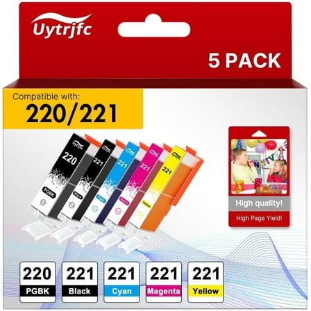 PGI-220 CLI-221 Ink Cartridges Compatible for Canon 220 and 221 Ink to ues with Pixma MX870 MX860 MP560 MP640 MP620 Printer(5 Pack)