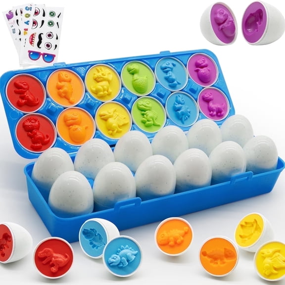 Wanonoo Baby Toys 12 Pcs Matching Eggs, Color & Shape Sorters for Toddlers Early Learning Educational Fine Motor Skill Montessori Birthday Gift for 18+ Months