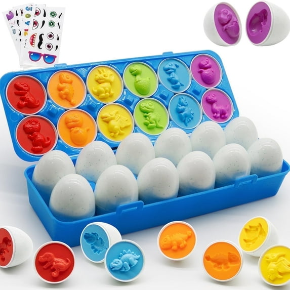 Wanonoo Baby Toys 12 Pcs Matching Eggs, Color & Shape Sorters for Toddlers Early Learning Educational Fine Motor Skill Montessori Birthday Gift for 18+ Months