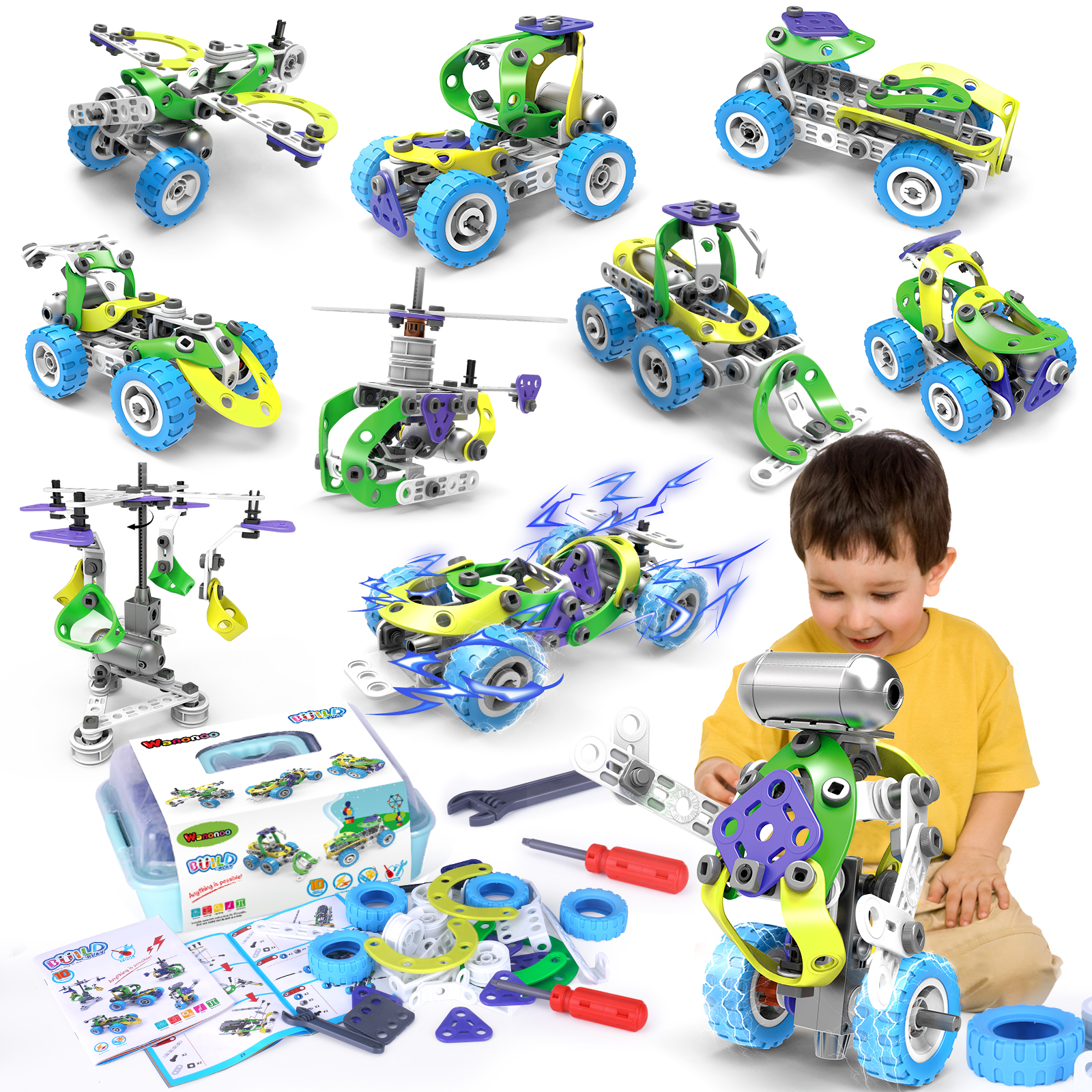 Wanonoo Engineering Building Blocks Set, Stem Toys for 5 6 7 8 9+ Year Old Boys, Preschool Learning Toys, Educational Creative Game, Birthday Gifts for Kid Ages 5 6 7 8 Year Old Boys Girl