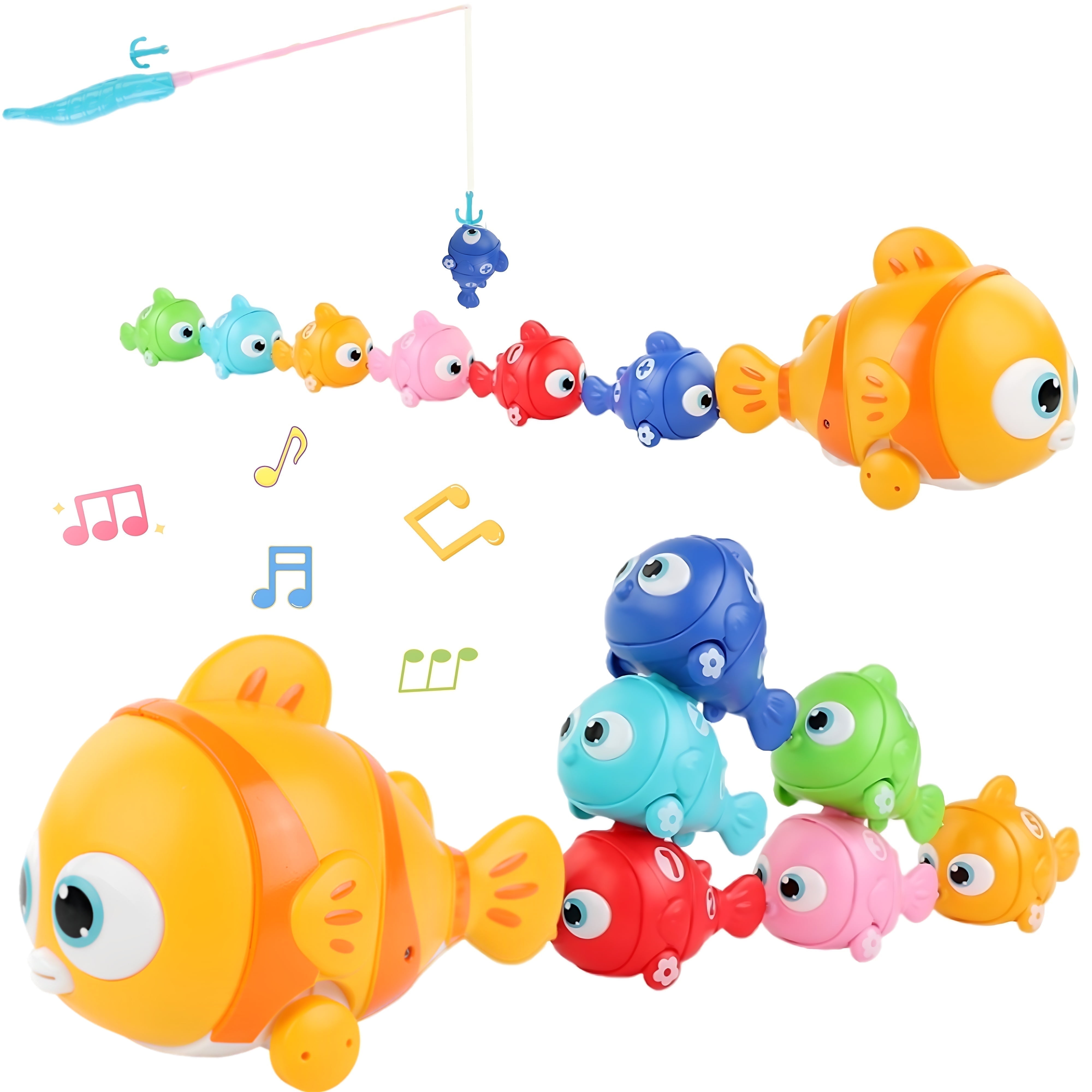 Wanonoo Fishing Crawling Toys for 0-3-6 6-12 12-18 Months with Music, Learning Toy for Kids Ages 1-3, Number Stackable Game for Kids, Birthday Gifts 1 Year Old Boy Girl