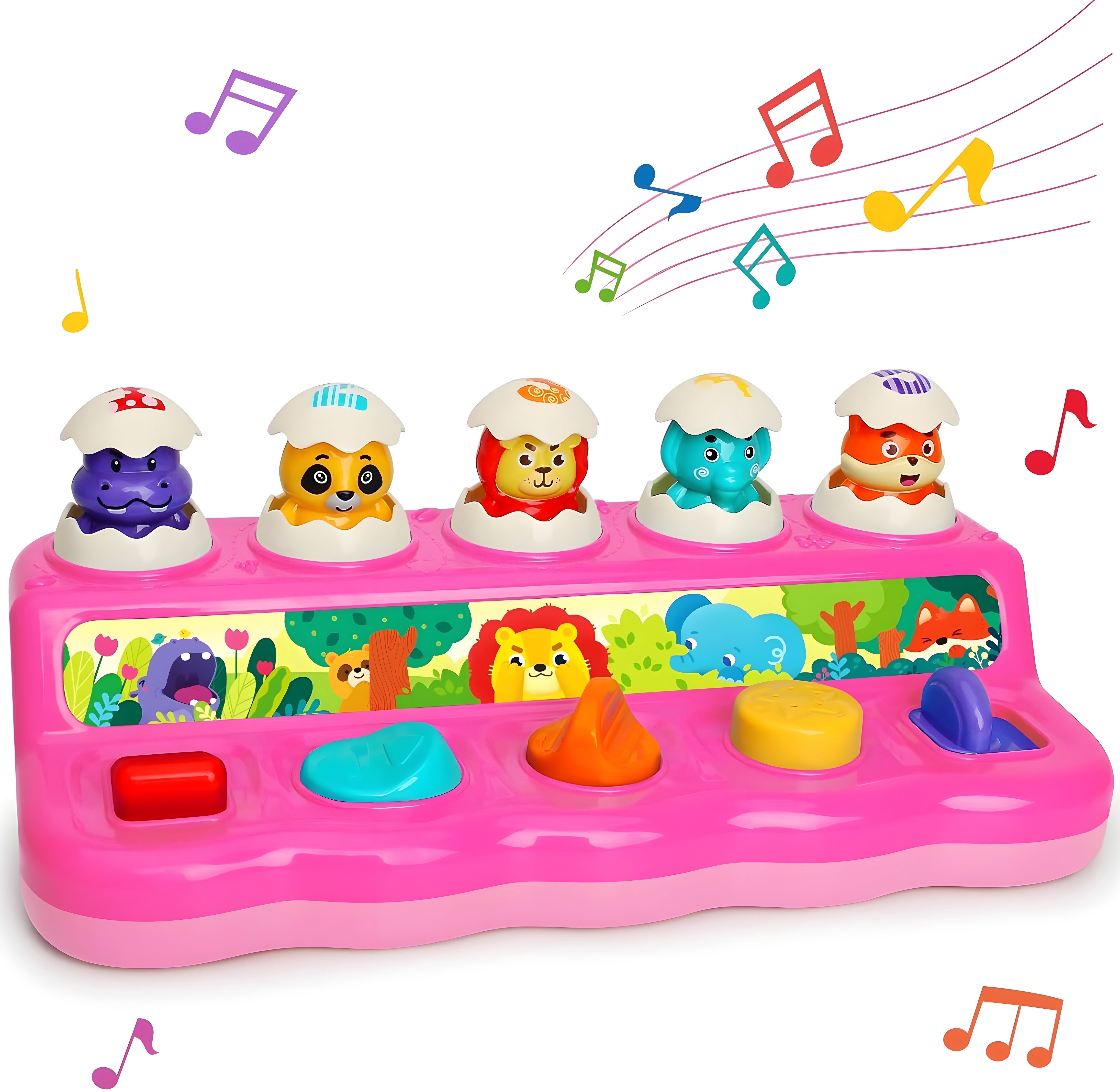 Wanonoo Interactive Pop Up Toys with Music & Light, Montessori Cause and Effect Toys for 1 Year Old Girl, Early Animal Learning Musical Baby Toys for 9-12-18 Months, Birthday Children's Day Gifts