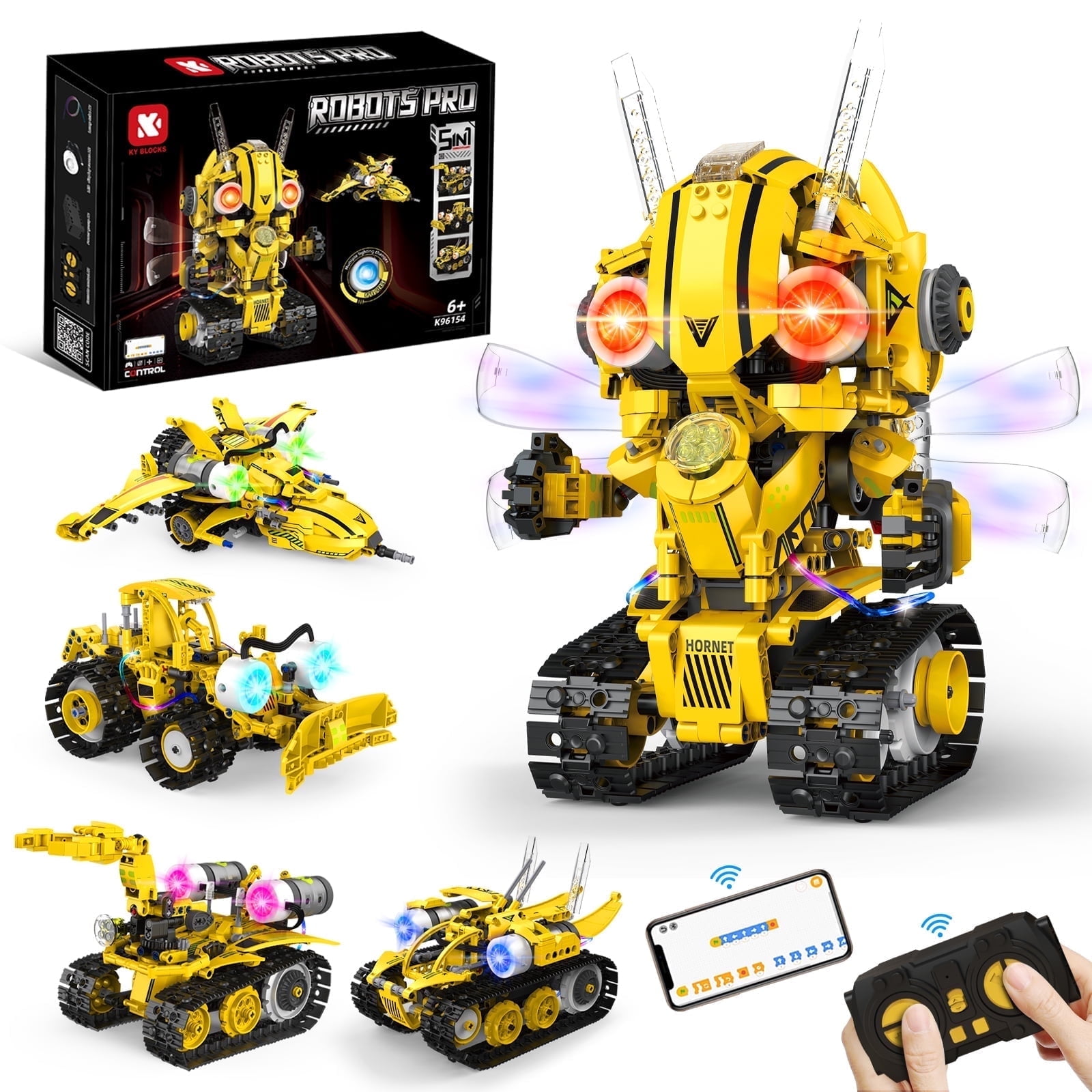 Wanonoo Robot Building Kit STEM Gifts for Boy Ages 8-13 with App & Remote Control, 5 in1 Building Set Coding Robotic Toys for Kid Aged 6 7 8 9 10 11 12 Years Old Boy Girl Easter Birthday Gifts