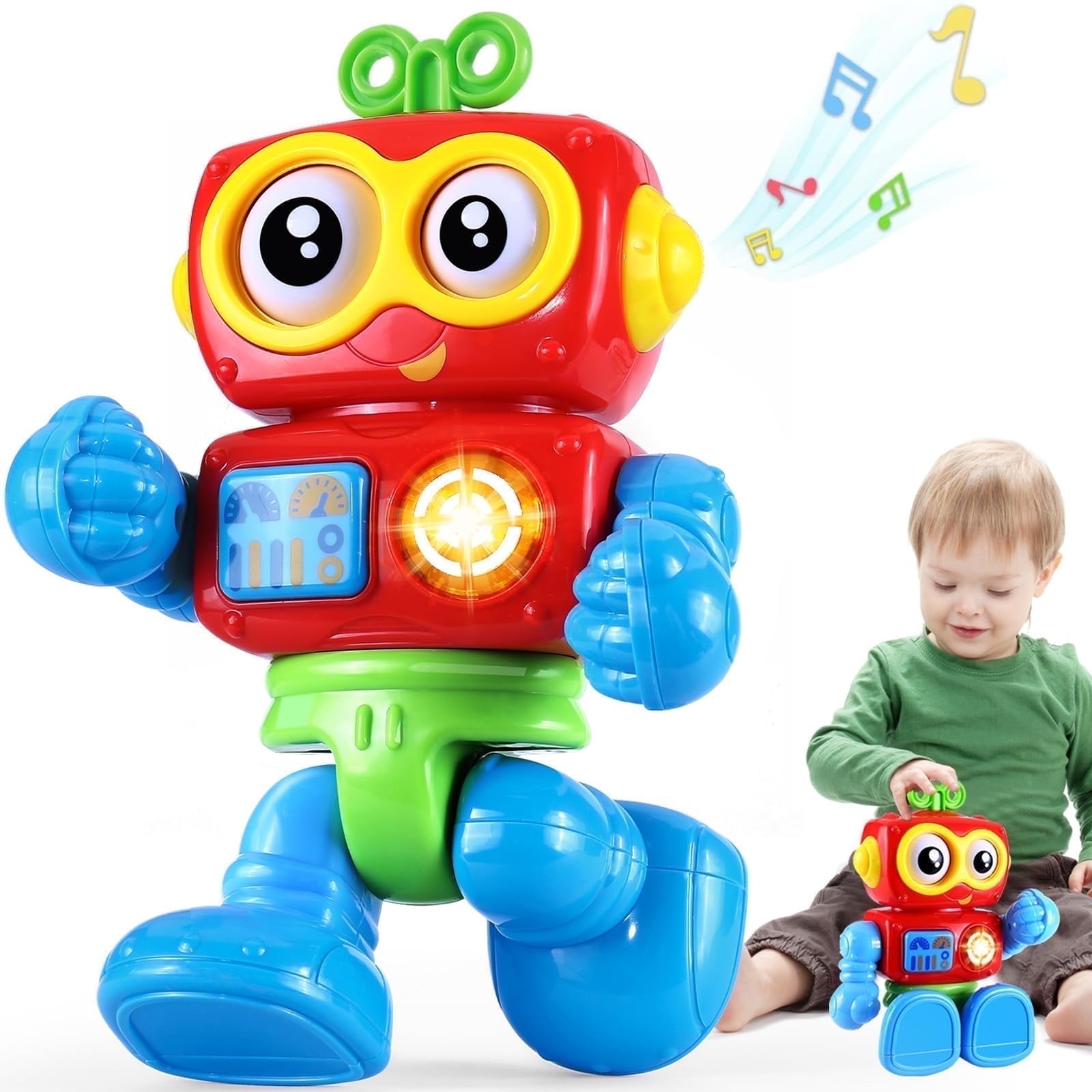 Wanonoo Robot Toys for 1 Year Old Boys Girls Birthday Gifts, Baby Toys 6-12 Months, Musical Light Up Learning Educational Interactive Toy Tummy Time Toys 3 4 5 6 7 8 9 10 11 12 Month Airplane Travel