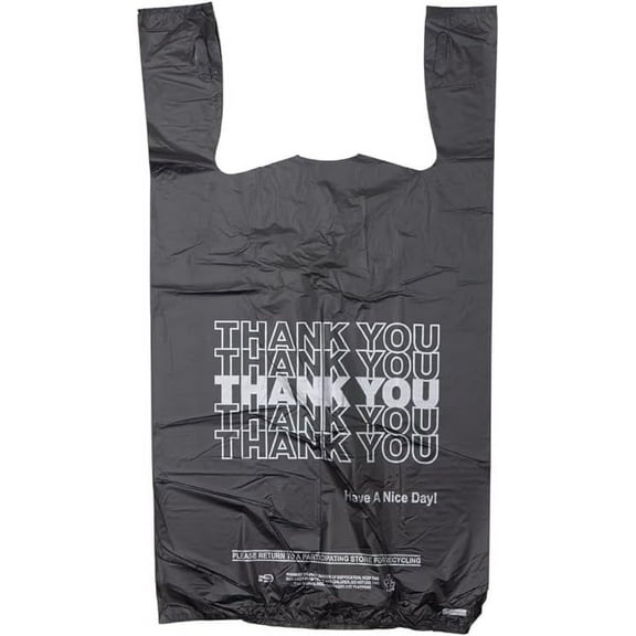 Wanowa Basics Thank You T-Shirt Bags - Pack of 1000 (Black)- 1/6 Large (11.5"x6.5"x21")