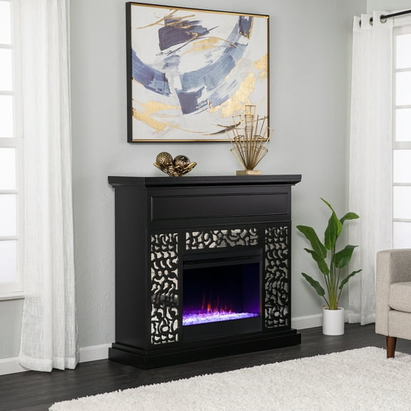 SEI Furniture Engineered Wood Color Changing Fireplace in Black