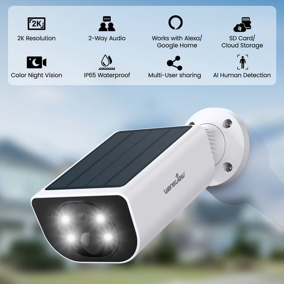 Wansview Outdoor Security Camera Wireless, 2K HD Color Night Vision, Two-Way Talk, Motion Detection & Human Tracking, SD/Cloud Storage, Compatible with Alexa/Google Home System, Camera Suitable