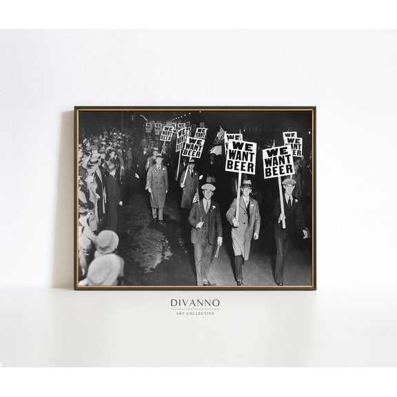 We Want Beer Print, Tavern Pub Photo, Vintage Black And White, Funny Bar Cart Wall Art Decor, Man Cave, Brewery Home Decor #3398, Unframed Poster Size 8x12