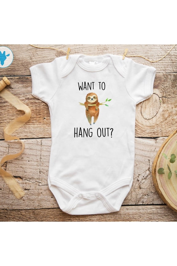 Want To Hang Out Bodysuit, Baby Boy Clothes, Baby Boy Gift, Sloth Baby Clothes, Newborn Baby, Baby Shower Gift Cute Baby Onesie, BABY BODYSUIT LAT 4424