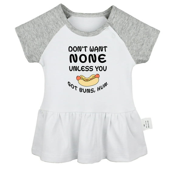 Don't Want None Unless you Got Buns Hun Funny Dresses For Baby, Newborn Babies Skirts, Infant Princess Dress, 0-24M Kids Graphic Clothes (Gray Raglan Dresses, 18-24 Months)
