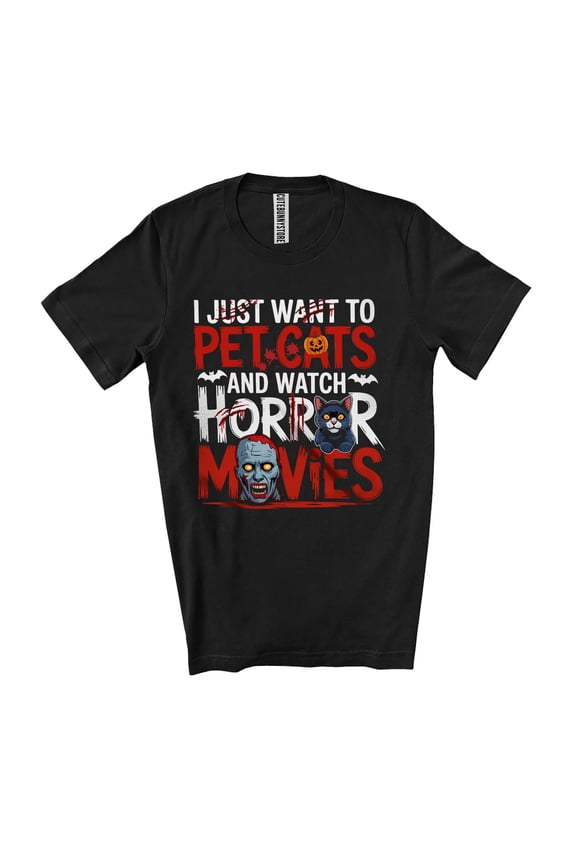 Want To Pet Kittens And Watch Horror Movies; Creepy Halloween Pumpkin Zombie; Family Unisex T-Shirt