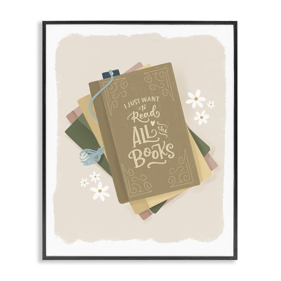 Stupell Industries Want To Read All The Books Black Framed Giclee Art, design by Sandra Picco, 14 x 11
