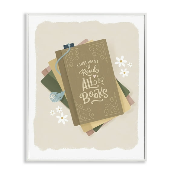 Stupell Industries Want To Read All The Books White Framed Giclee Art, design by Sandra Picco, 30 x 24