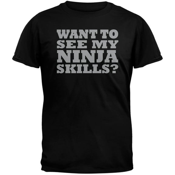 Want To See My Ninja Skills Adult Black Flip Up T-Shirt - Small
