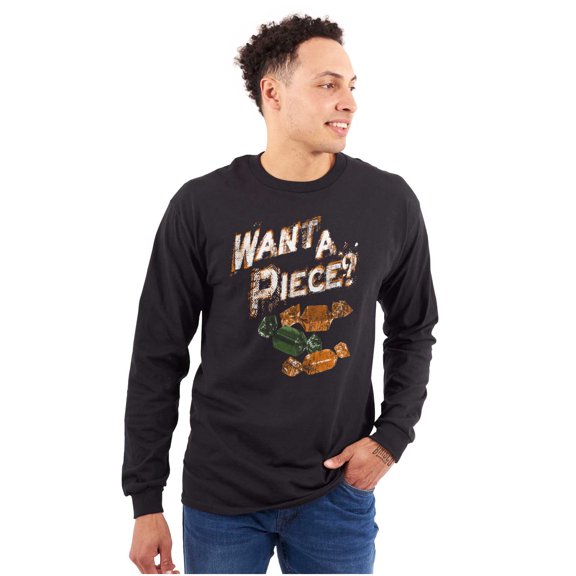 Want a Piece Halloween Candy Humor Plus Size Long Sleeve Graphic Tee Shirt Brisco Brands 2X
