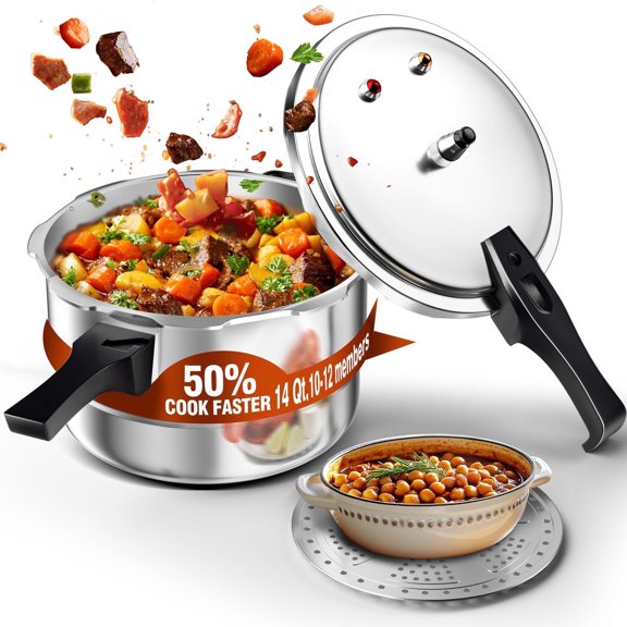 WantJoin 14Qt Aluminum Pressure Cooker w/Release Valve & Multiple Protective Devices,Pressure Canner Compatible with Gas & Induction Cooker,Canner Rack Included