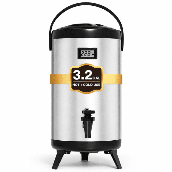 WantJoin 3.2 Gal Insulated Beverage Dispenser with LCD Thermometer, Silver