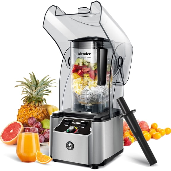WantJoin Professional Commercial Blender, 2200W Ultra-Quiet Blender with Soundproof Shield Enclosure, Self-Cleaning Heavy-Duty Power Blender for Restaurant, Bar & Home,Silver