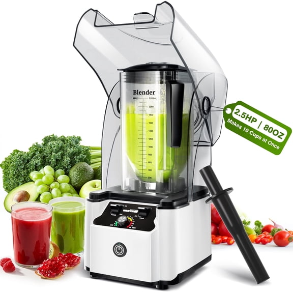 WantJoin Professional Commercial Blender, 2200W Ultra-Quiet Blender with Soundproof Shield Enclosure, Self-Cleaning Heavy-Duty Power Blender for Restaurant, Bar & Home,White