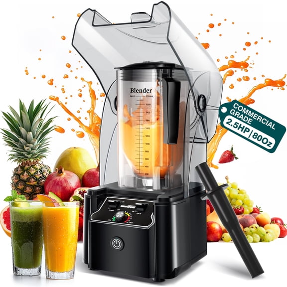 WantJoin Professional Commercial Blender, 2200W Ultra-Quiet Blender with Soundproof Shield Enclosure, Self-Cleaning Heavy-Duty Power Blender for Restaurant, Bar & Home,Black