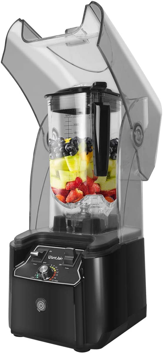 WantJoin Professional Blender, Commercial Quiet blender Soundproof Blender  2200ml with Cover for Crushing Ice,Smoothie,Puree,Blender for Kitchen 1800W  (Grey)