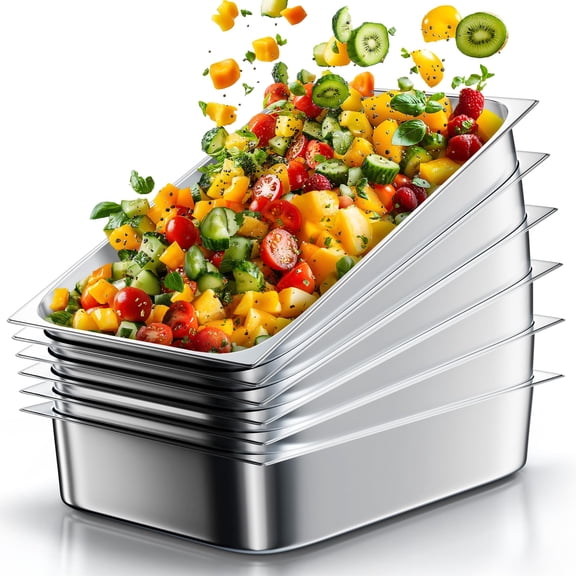WantJoin Steam Table Hotel Pans 1/1 Full Size 4 Inch Deep 6 Pack, Stainless Steel Metal Tray Sets Food Storage Container for Restaurant Chafing Dishes Commercial Buffet Catering Supplies