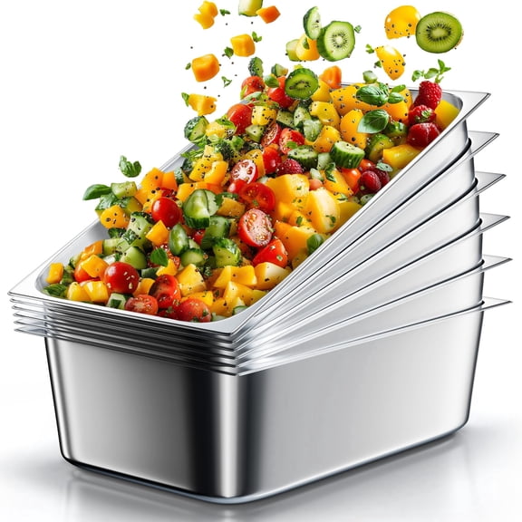 WantJoin Steam Table Hotel Pans 1/1 Full Size 6 Inch Deep 6 Pack, Stainless Steel Metal Tray Sets Food Storage Container for Restaurant Chafing Dishes Commercial Catering Supplies
