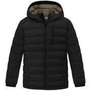 Wantdo Big Boys Insulated Winter Jacket Lightweight Packable Quilted Coat with Hood Black 14-16