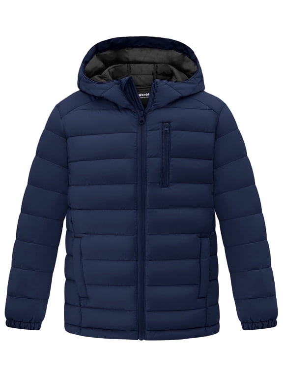 Big Boy's Jacket Padded Windproof Hooded Coat with Breathable Lining Navy18-20